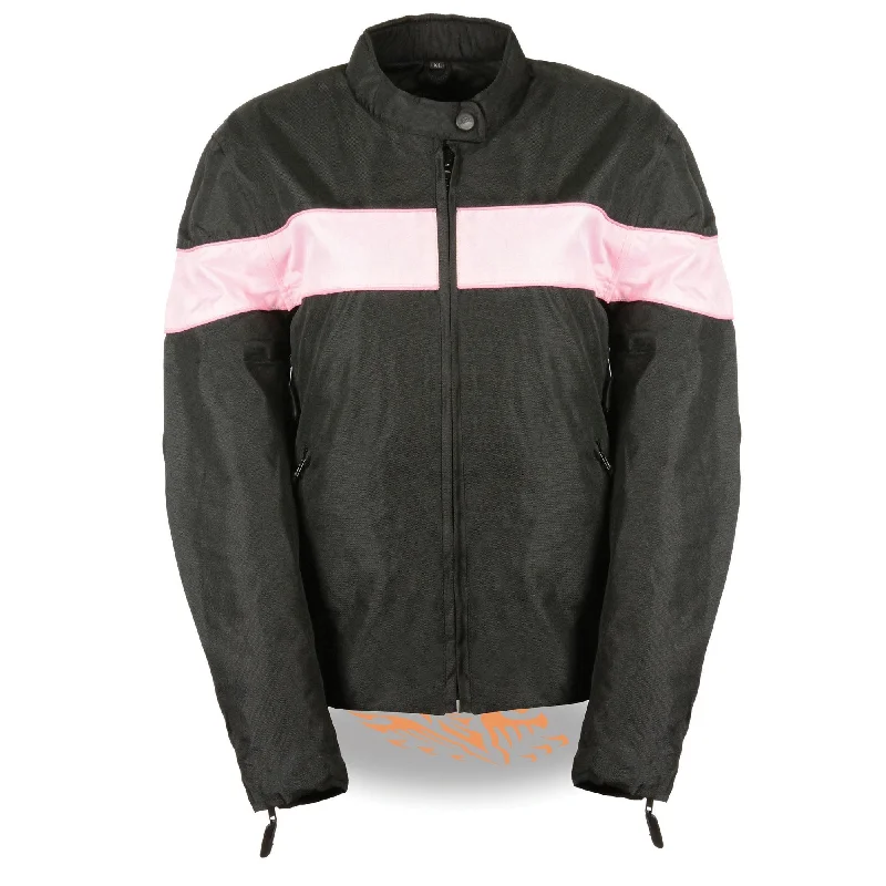 Milwaukee Leather SH2261 Women's Lightweight Black and Pink Textile Motorcycle Jacket with Reflective Piping Rayon Fabric Velvet Fabric Corduroy Fabric