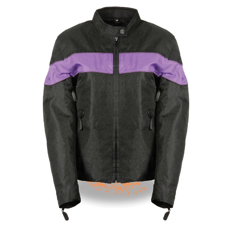 Milwaukee Leather SH2261 Women's Black and Purple Textile Lightweight Motorcycle Jacket with Reflective Piping Trench Coat Raincoat Waterproof Jacket