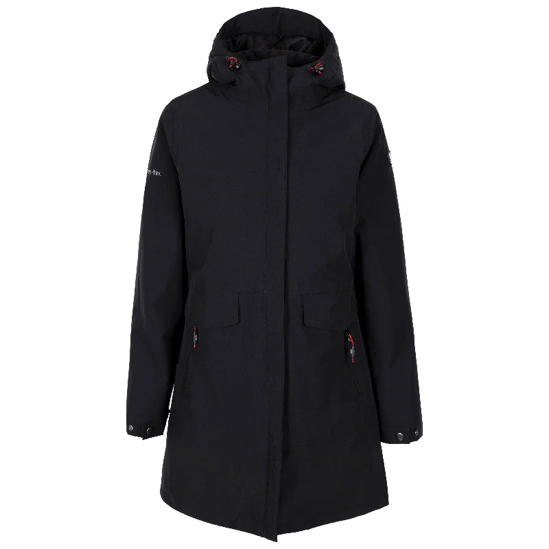 Modesty Womens Long Padded Waterproof Jacket in Black Belted Jacket Elasticated Jacket Padded Jacket