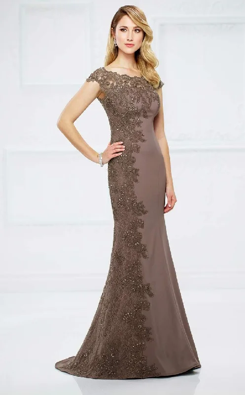 Montage by Mon Cheri - 217948 Bateau Neck Beaded Lace Trumpet Gown  - 1 pc Mocha in Size 6 Available