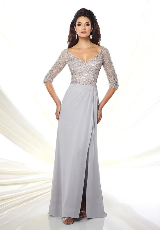Mon Cheri - Crystal Embellished Quarter Sleeve Dress - 1 pc Silver in Size 8 Available