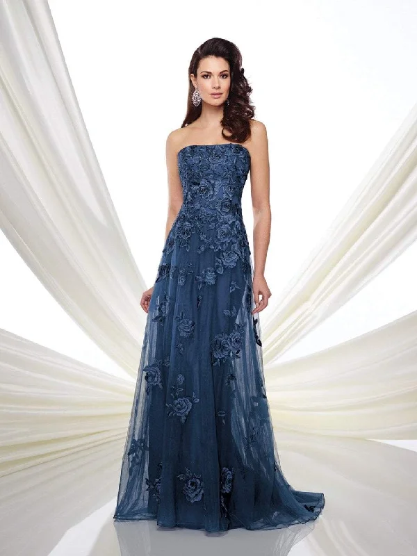 Montage by Mon Cheri - Strapless Embroidered A-line Dress 216976 - 1 pc Navy in Size 14 Available