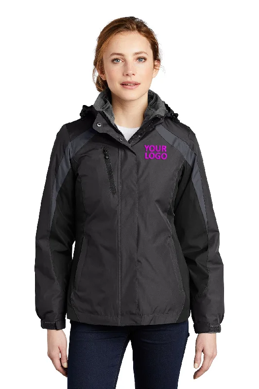 Port Authority Ladies Branded Colorblock 3-in-1 Jackets, Black/ Black/ Magnet Grey Satin Jacket Silk Jacket Chiffon Jacket Port Authority Ladies Branded Colorblock 3-in-1 Jackets, Black/ Black/ Magnet Grey Satin Jacket Silk Jacket Chiffon Jacket