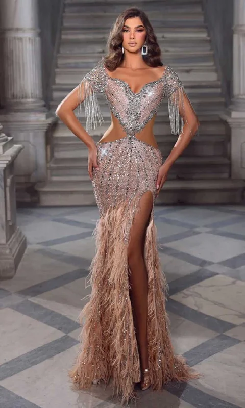 Portia and Scarlett PS23743C - Fringe Detailed Long Mesmerizing Gown
