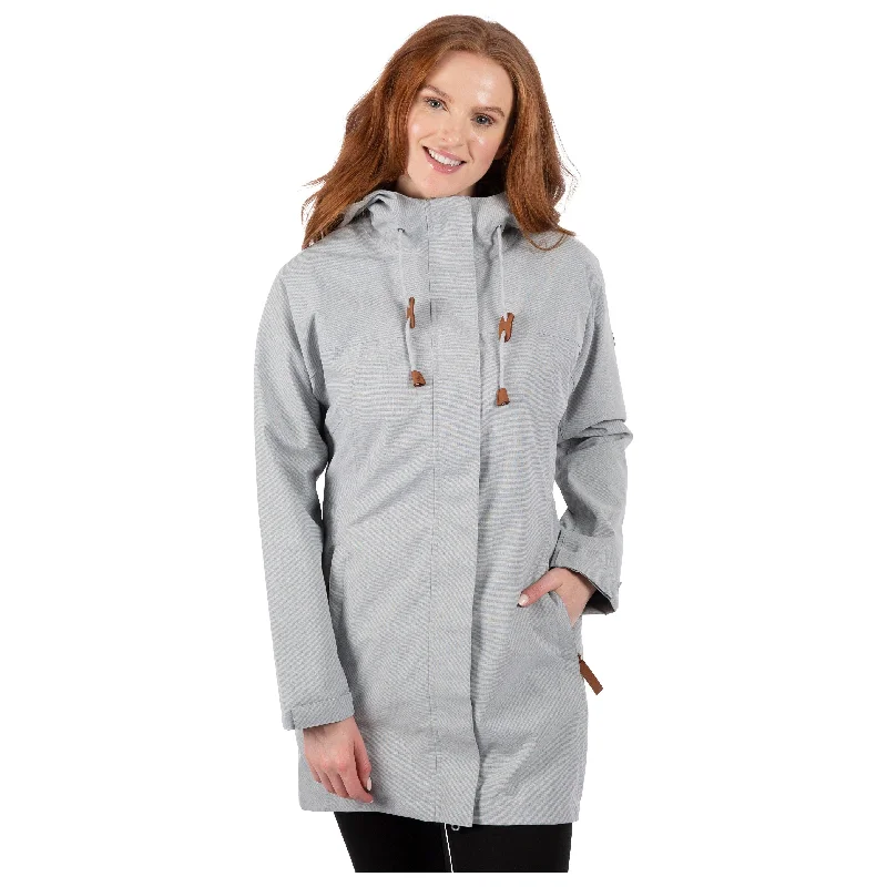 Remote Women's Longer Unpadded Waterproof Jacket in Grey Marl Fitted Jacket Loose Jacket Oversized Jacket