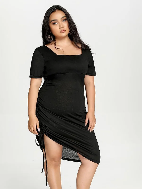 Ruched Square Collar Dress