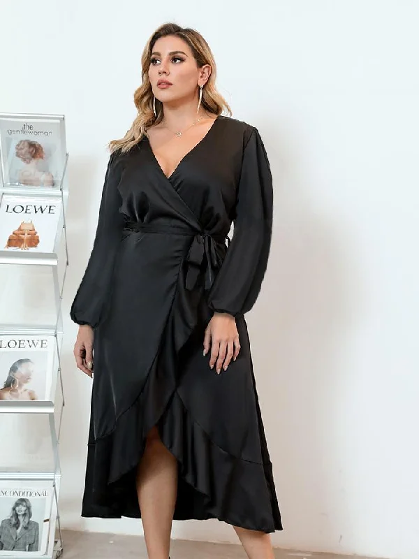 Ruffles Irregular V-neck Dresses