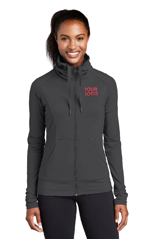 Sport-Tek Ladies Sport-Wick Stretch Branded Full-Zip Jackets, Charcoal Grey Notch Collar Peter Pan Collar Cowl Neck Sport-Tek Ladies Sport-Wick Stretch Branded Full-Zip Jackets, Charcoal Grey Notch Collar Peter Pan Collar Cowl Neck