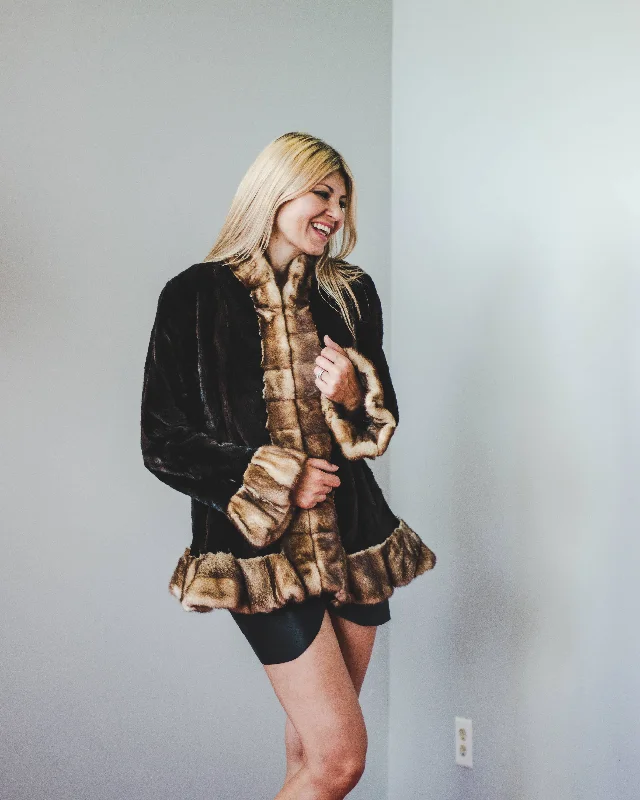53 | Mink Fur Jacket With Ruffled Mink Fur Trim Faux Fur Jacket Real Fur Jacket Shearling Jacket 53 | Mink Fur Jacket With Ruffled Mink Fur Trim Faux Fur Jacket Real Fur Jacket Shearling Jacket