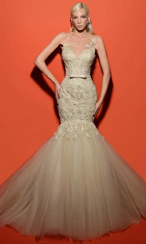 Tarik Ediz 98484 - Embroidered Illusion Prom Gown