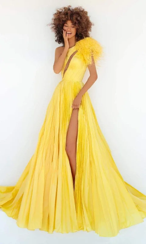 Tarik Ediz - 51013 Feather Draped Cutout Gown