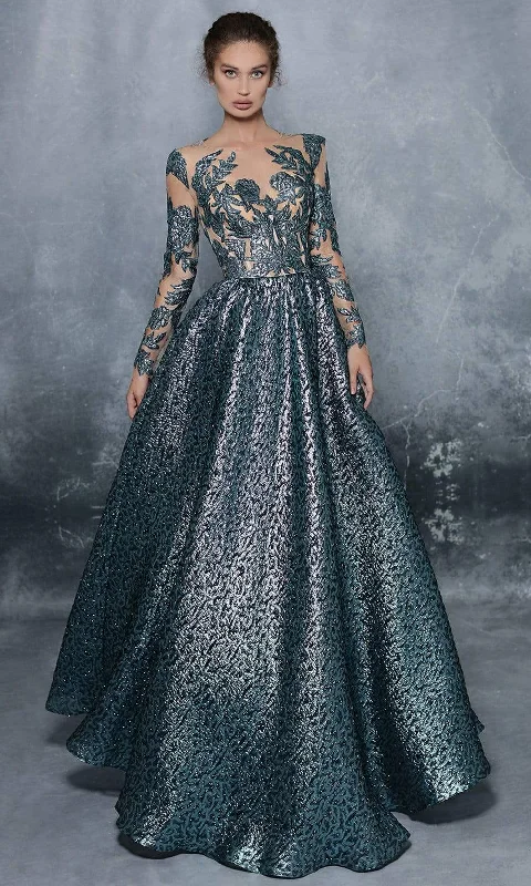 Tarik Ediz - 96011 Shimmer Jacquard Illusion Bodice Ballgown