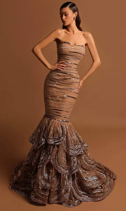 Tarik Ediz 98556 - Strapless Ruched Sequin Evening Gown