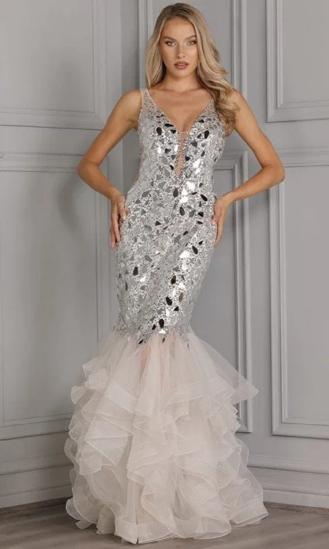 Terani Couture - 2111P4198 V-Neck Crystal Embellished Gown