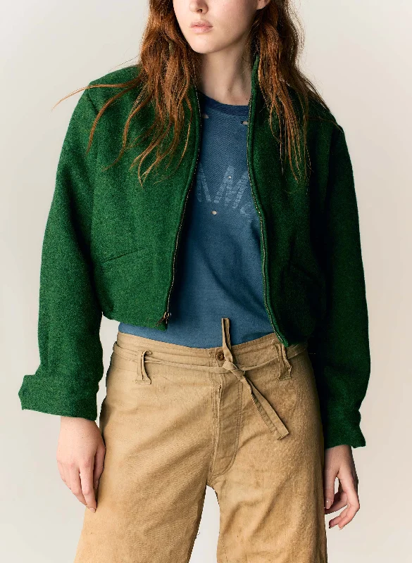 the cropped wool souvenir jacket in fern Welt Pockets Slit Pockets Flap Pockets