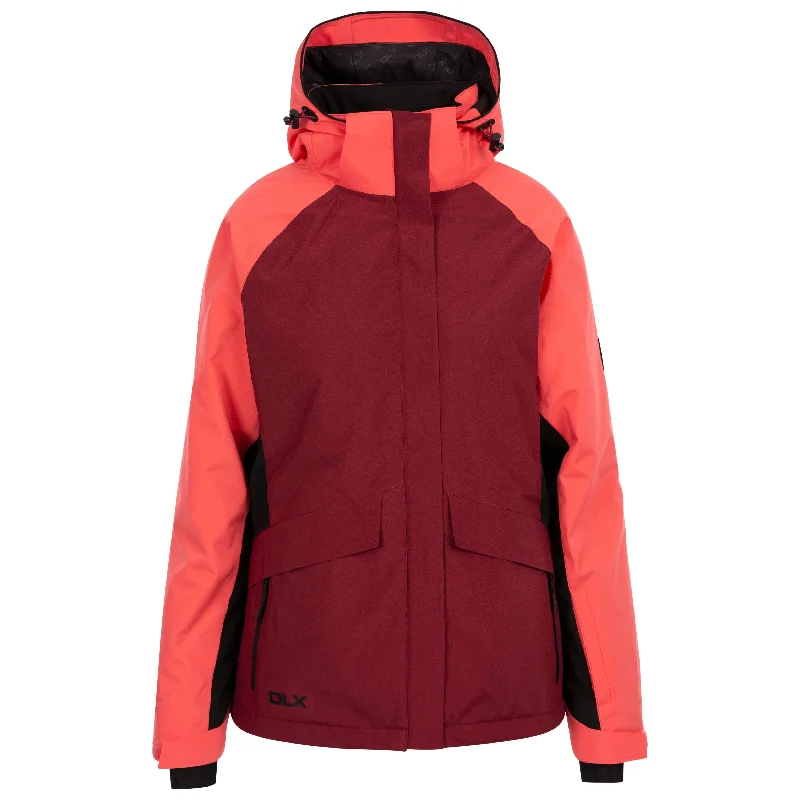 Ursula DLX Women's Padded Ski Jacket in Dark Cherry Front Pockets Side Pockets Patch Pockets