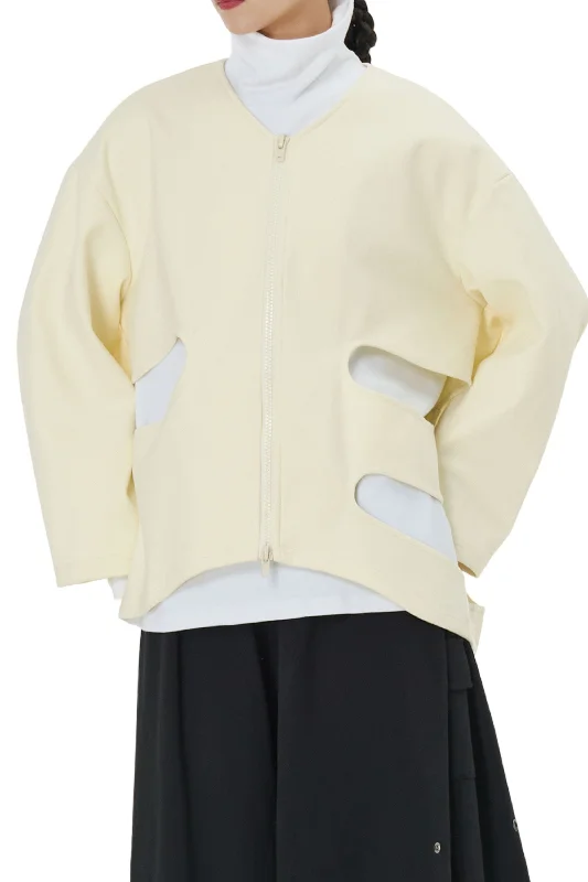 Velour Creme cutout jacket Toggled Jacket Drawstring Jacket Belted Jacket