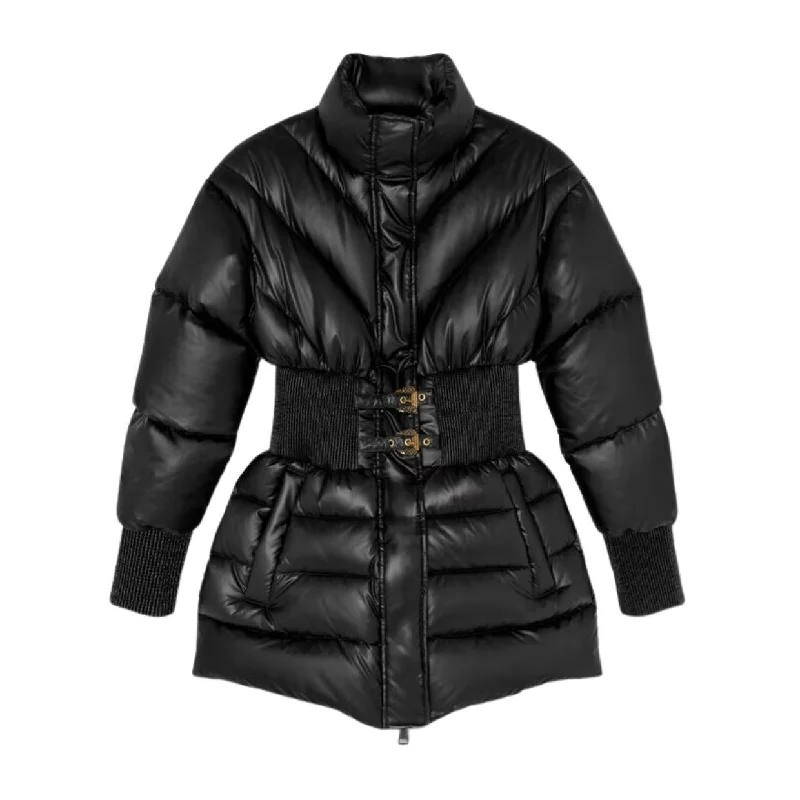 Versace Jeans Couture Baroque Buckle Black Puffer Jacket Satin Jacket Silk Jacket Chiffon Jacket