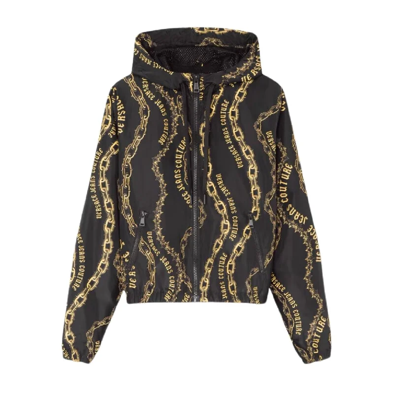 Versace Jeans Couture Chain Couture Black & Gold Windbreaker Jacket Anorak Shell Jacket Lightweight Jacket