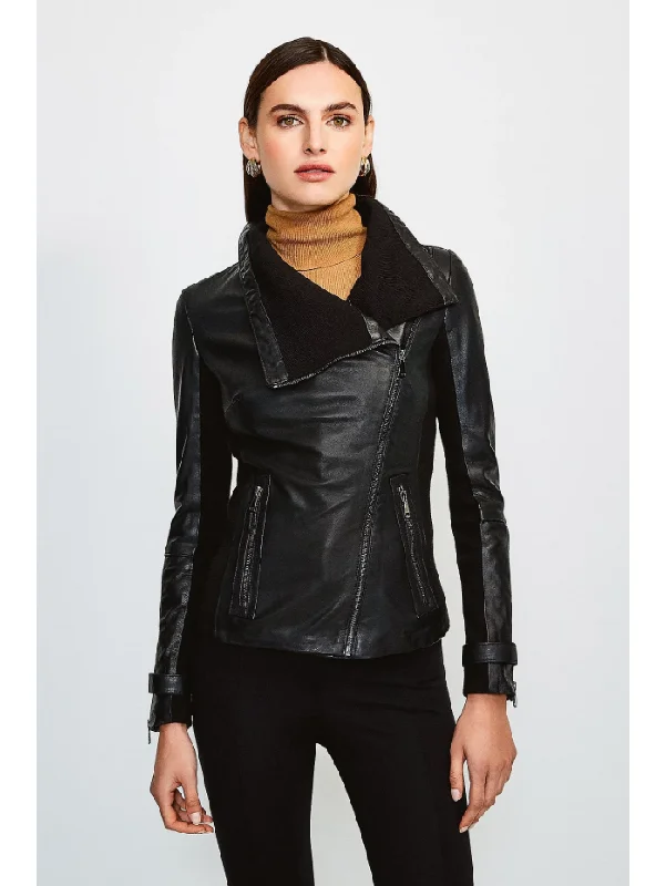 Women’s Black Leather Biker Jacket Cotton Side Panels Mesh Jacket Canvas Jacket Denim Jacket Women’s Black Leather Biker Jacket Cotton Side Panels Mesh Jacket Canvas Jacket Denim Jacket