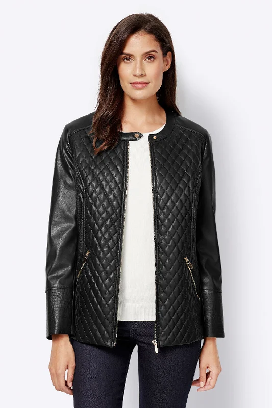 Women’s Black Leather Jacket Ban Collar Oversized Jacket Tailored Jacket Straight Jacket Women’s Black Leather Jacket Ban Collar Oversized Jacket Tailored Jacket Straight Jacket