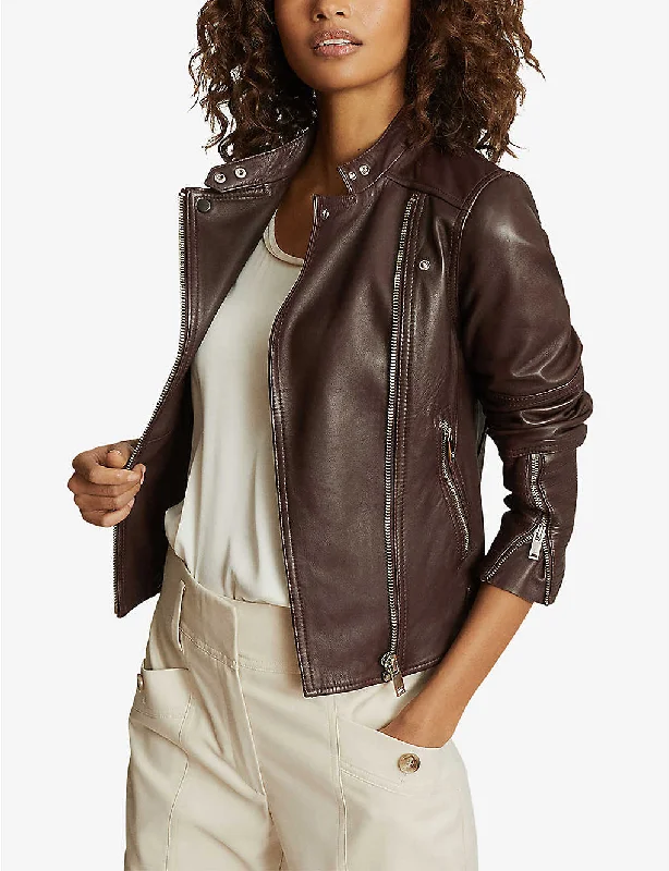 Women’s Chocolate Brown Leather Biker Jacket Print Jacket Jacquard Jacket Patchwork Jacket Women’s Chocolate Brown Leather Biker Jacket Print Jacket Jacquard Jacket Patchwork Jacket