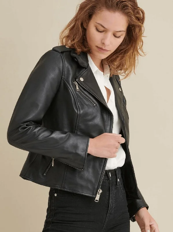 Women’s Classic Black Leather Biker Jacket Cotton Jacket Linen Jacket Terry Jacket