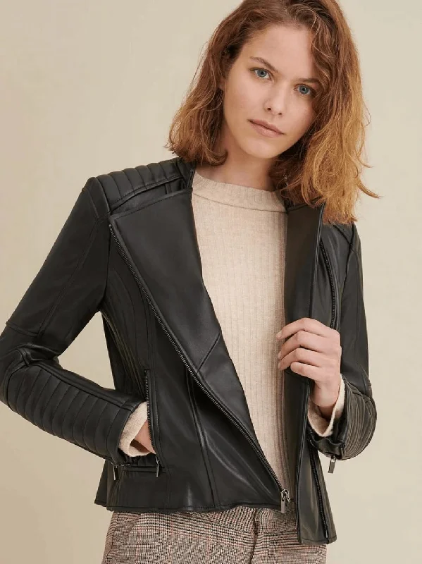 Women’s Genuine Black Leather Biker Jacket Rayon Jacket Velvet Jacket Corduroy Jacket