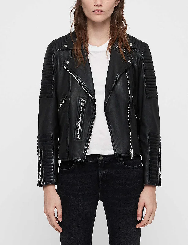 Women’s Genuine Black Sheepskin Leather Biker Jacket Oversized Jacket Tailored Jacket Straight Jacket