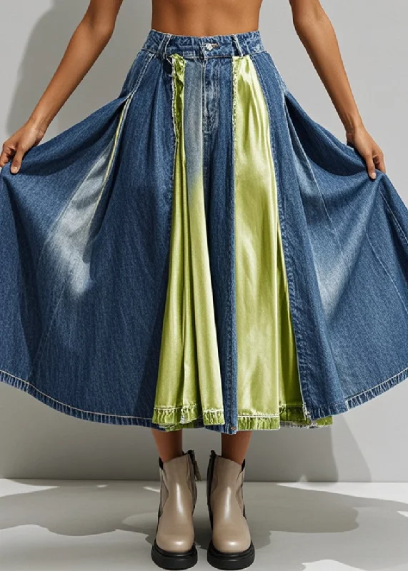 Art Blue Asymmetrical Patchwork Exra Large Hem Denim Skirt Fall chiffon skirt lightweight