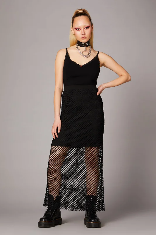 Delirious Long Mesh Skirt asymmetrical skirt cut