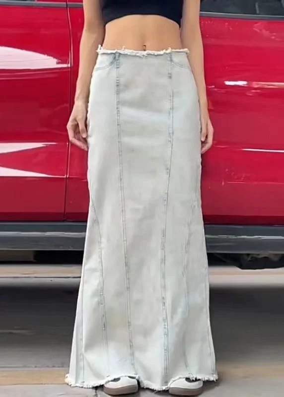 European And American Style Light Blue Denim Maxi Skirts Fall low waist skirt