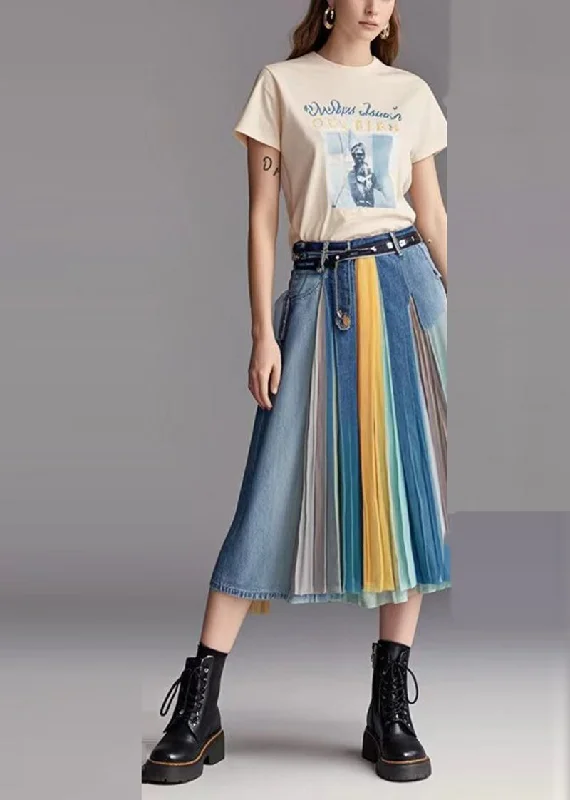 Fashion Blue Patchwork Wrinkled Denim Skirts Fall tulle skirt dreamy