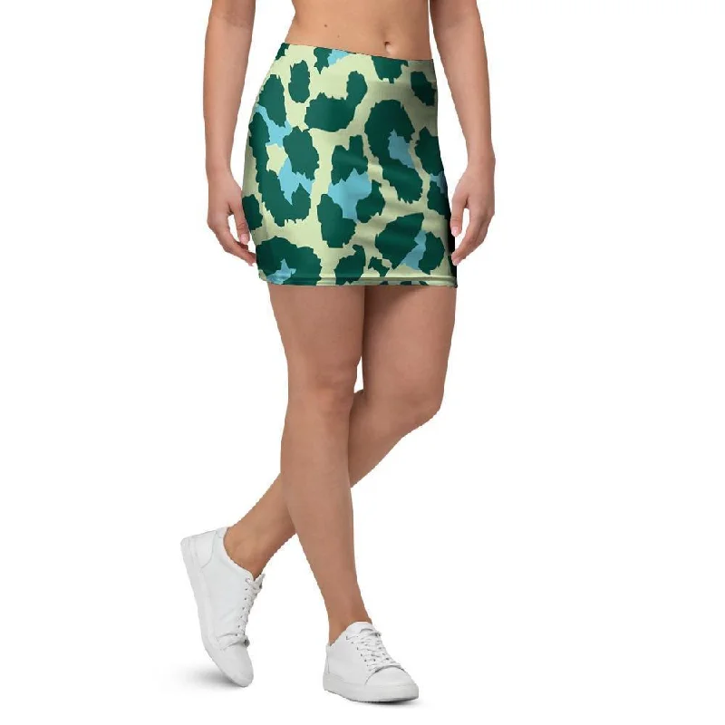 Green Cheetah Mini Skirt silk skirt luxurious