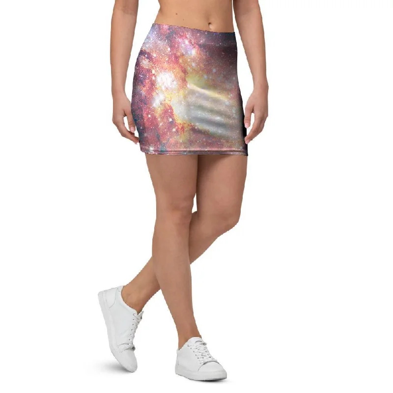 Green Cosmic Space Galaxy Mini Skirt satin skirt smooth