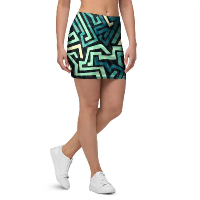 Green Geometric Abstract Mini Skirt leather skirt modern