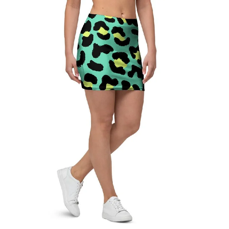 Green Leopard Mini Skirt spandex blend skirt