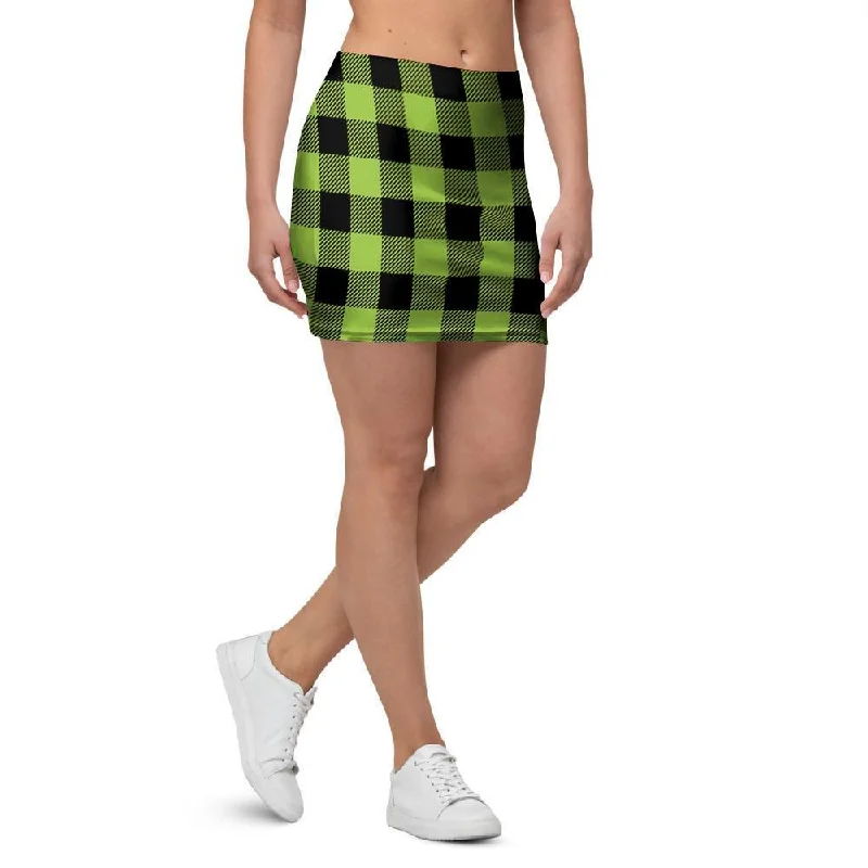 Green Plaid Mini Skirt denim skirt durable