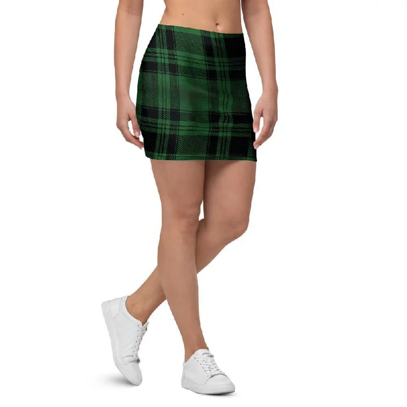 Green Plaid Tartan Sottish Mini Skirt wool skirt breathable