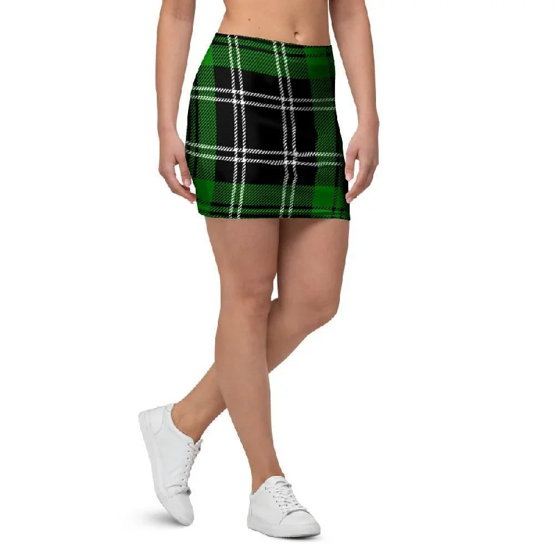 Green Plaid Tartan Print Mini Skirt silk skirt elegant