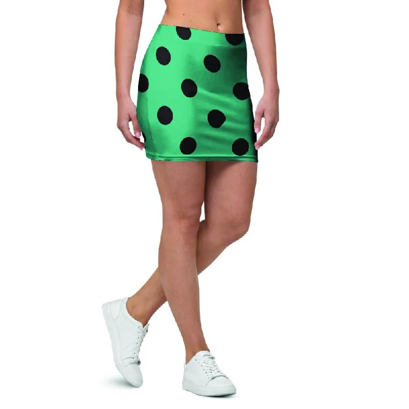 Green Polka Dot Mini Skirt patchwork skirt art