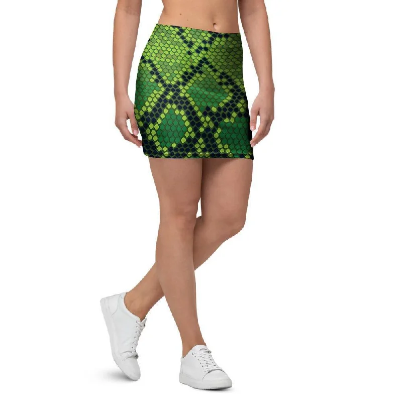 Green Snakeskin print Mini Skirt silk skirt lustrous