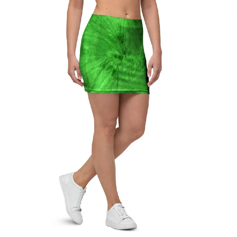 Green Tie Dye Mini Skirt linen skirt natural