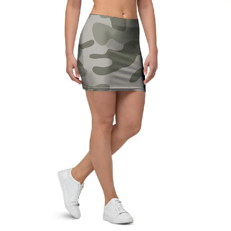 Grey And Green Camouflage Print Mini Skirt lace skirt delicate