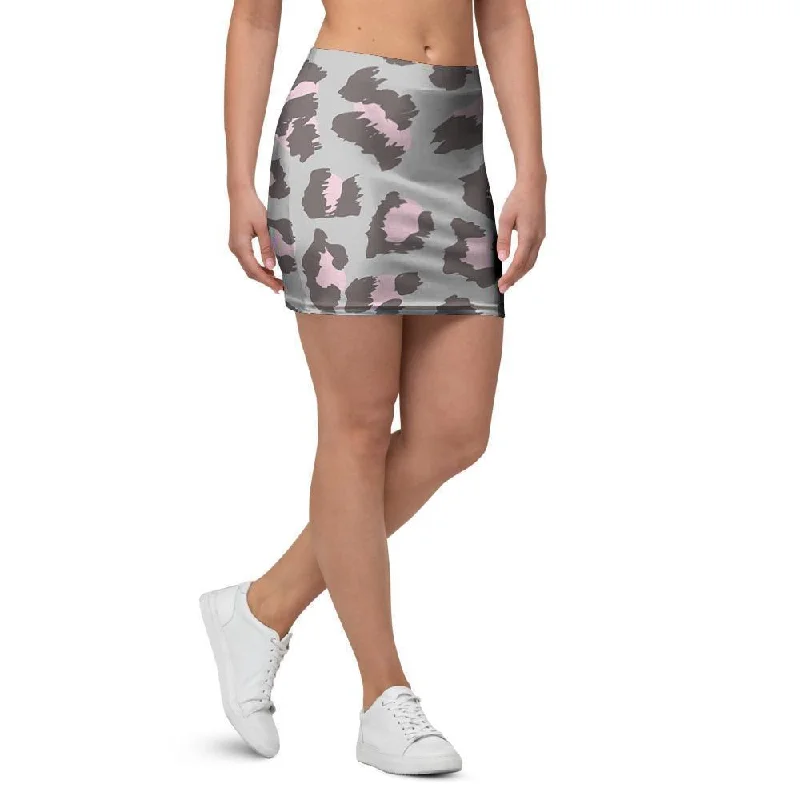 Grey and Pink Leopard Mini Skirt summer skirt style