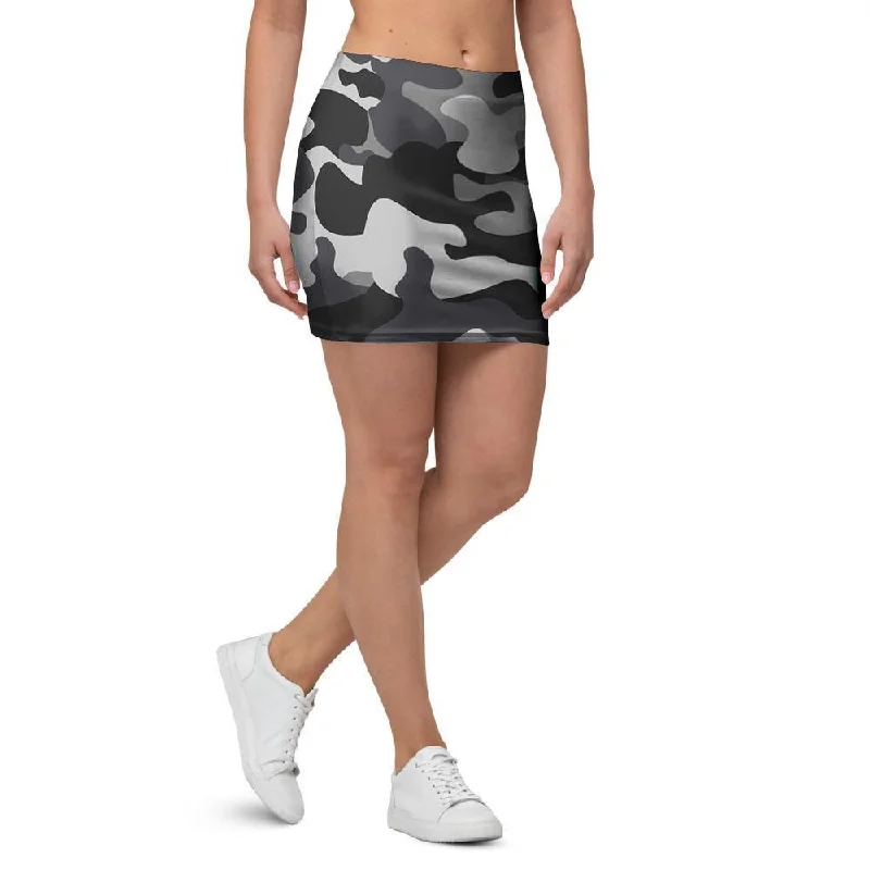 Grey Camouflage Print Mini Skirt corduroy skirt cozy