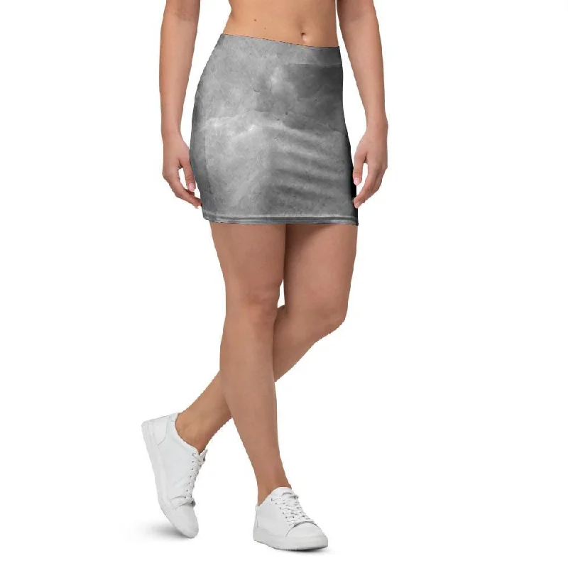 Grey Marble Mini Skirt elastic waist skirt