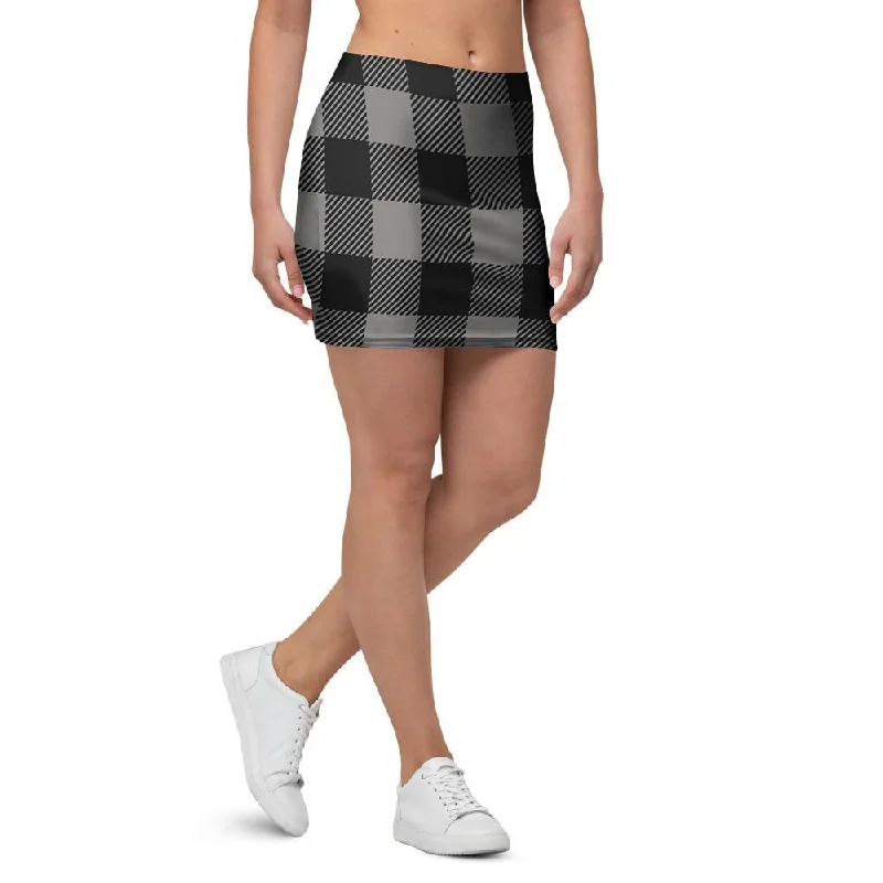 Grey Plaid Mini Skirt leather skirt sleek