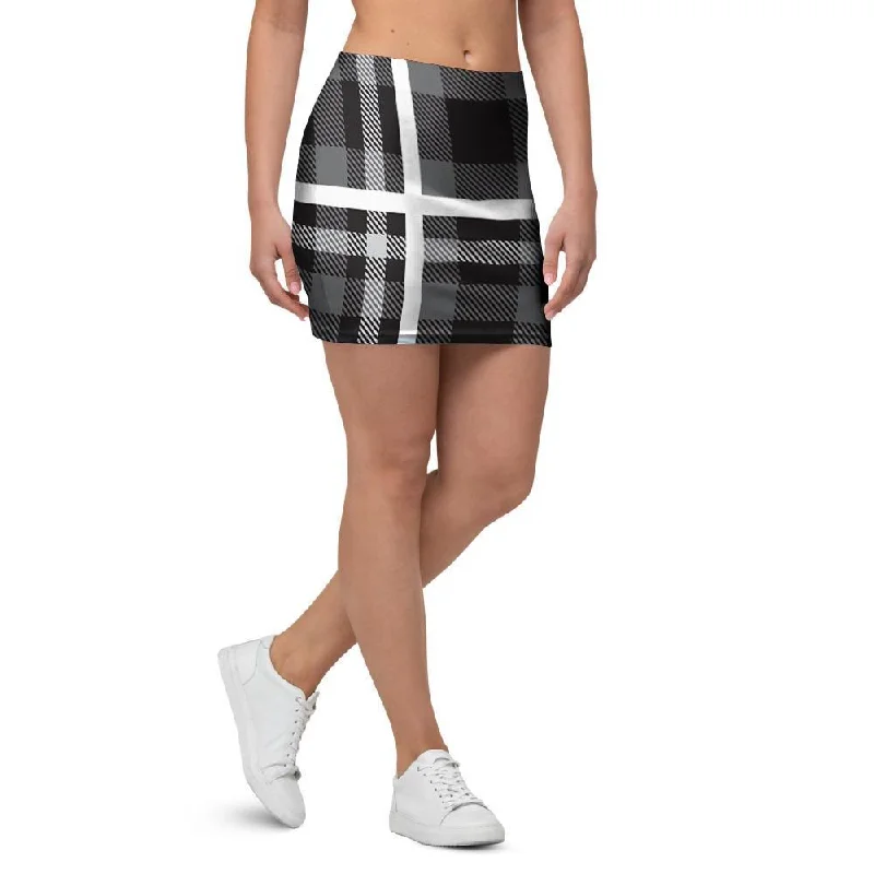 Grey Plaid Tartan Mini Skirt velvet skirt luxurious