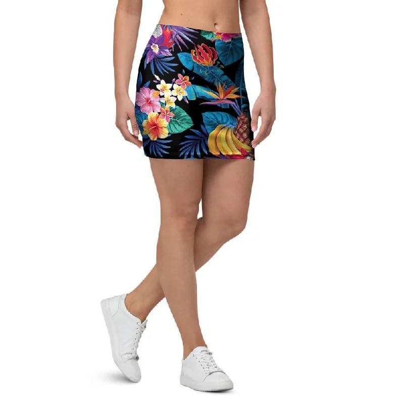 Hawaiian Fruit Tropical Print Mini Skirt ribbed skirt waist